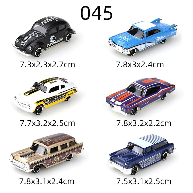 Mini jouets à thème rétro de haute qualité, échelle 1/64, en boîte (6 pièces), métal moulé sous pres