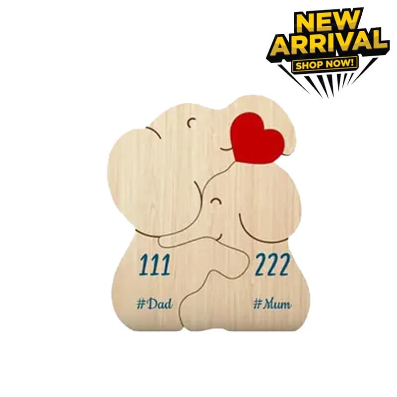 Puzzle en bois de famille d'éléphant de bricolage personnalisé, gravure gratuite, décor de bureau pe