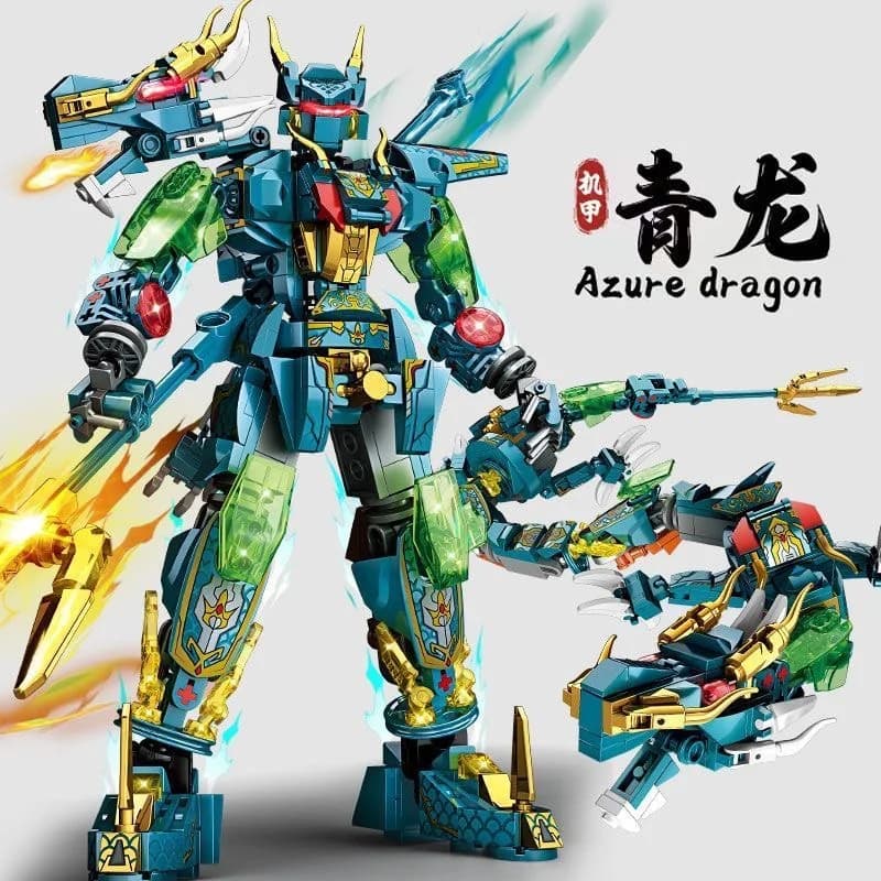 Blocs de construction Azure Dragon Mecha 2 en 1, robot transformable, figurine à assembler, blocs an