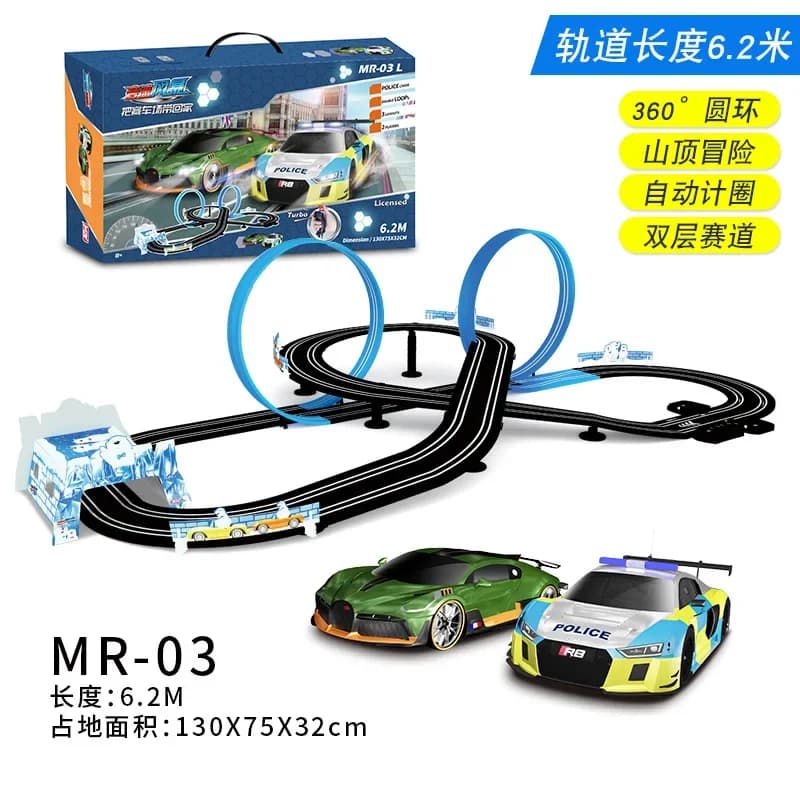 Ensemble de jouets de voie ferrée électrique, Double télécommande, piste de course de voiture, Circu