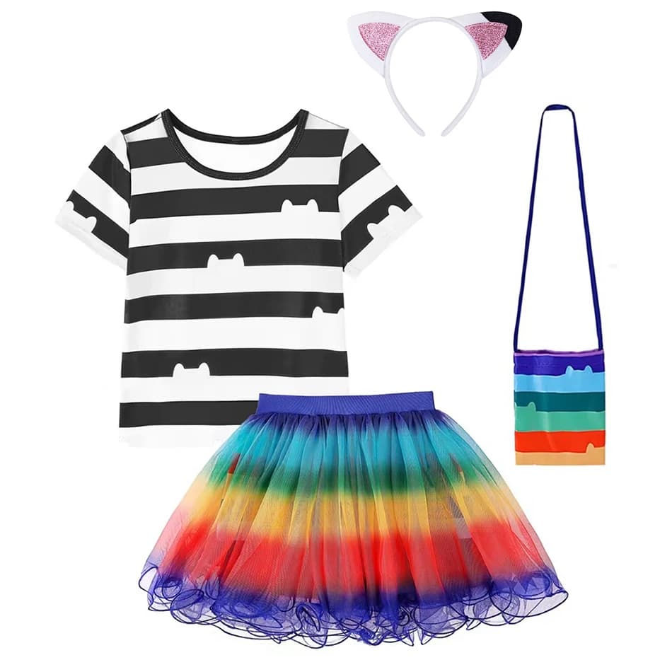 Filles Gabby habiller Costume maison de poupée dessin animé jeu de rôle 2 pièces ensembles rayé Tull