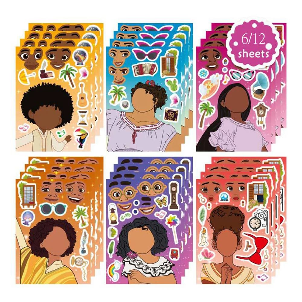 Autocollants de Puzzle Disney Encanto, 6/12 feuilles, jeu pour faire un visage, décoration de Puzzle