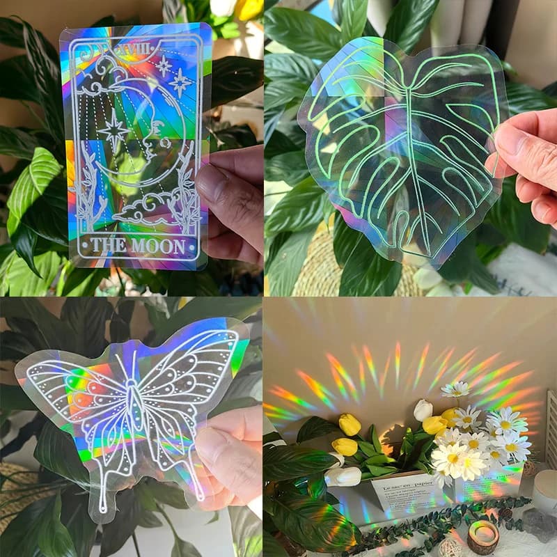 PVC 3D arc-en-ciel capteur de soleil autocollants muraux chat ours vaisseau spatial planète capteur 