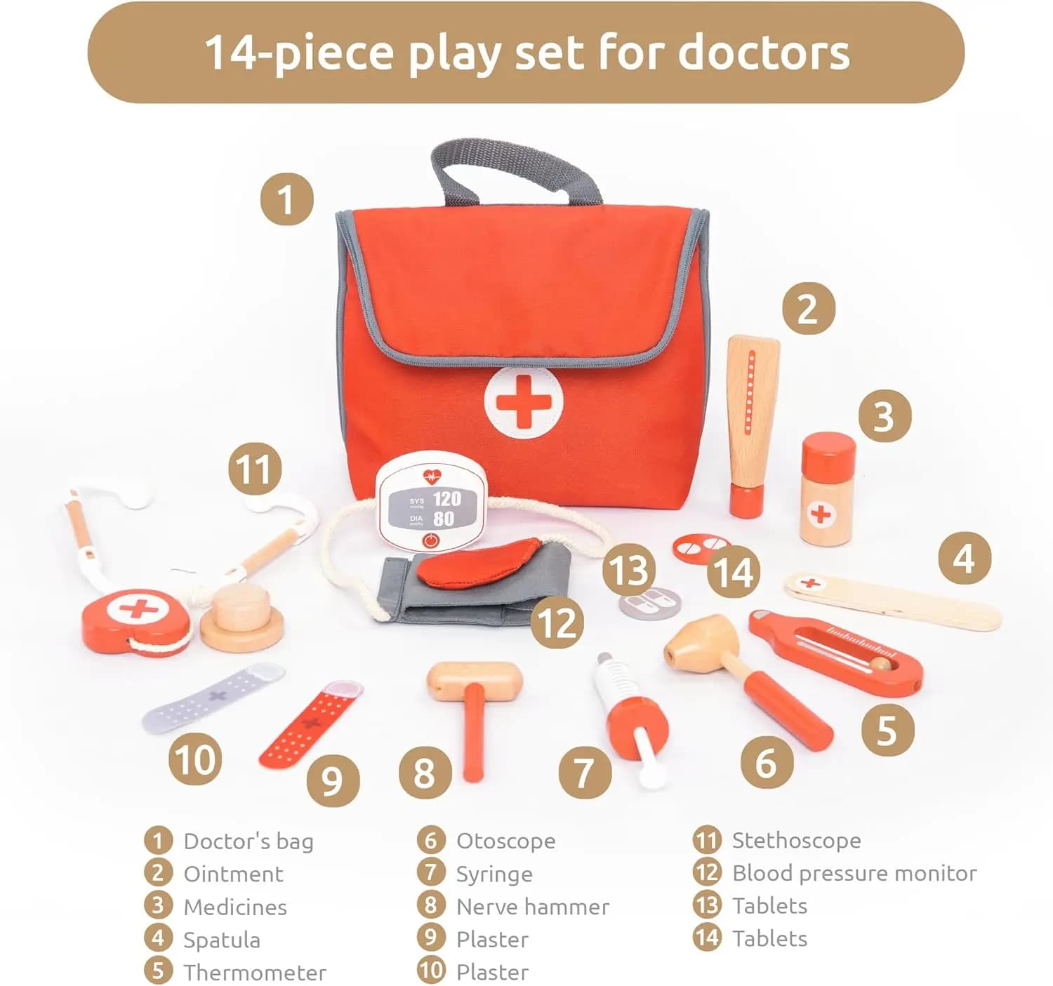 Trousse de docteur rouge en bois pour jeu d'imitation, jouets éducatifs pour enfants, ensemble de si