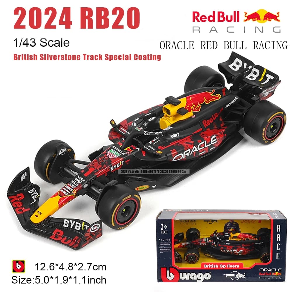 Bburago 1:43 2024 F1 Red Bull RB20 Circuit de Silverstone britannique, revêtement spécial, voiture e