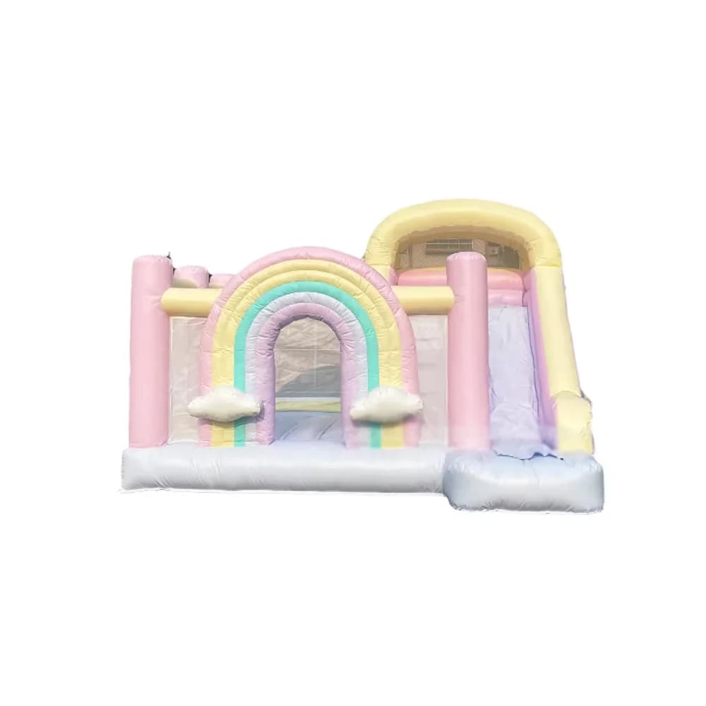 Château gonflable arc-en-ciel pour fête d'anniversaire d'enfants, 4,3x3,5x3 mètres (14x12x10 pieds),