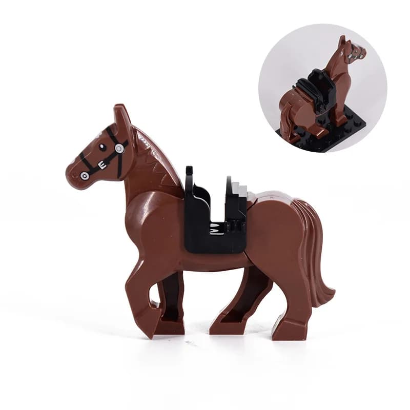 Blocs de construction cheval de guerre série médiévale, chevaux blanc/noir/marron, Steed de combat, 