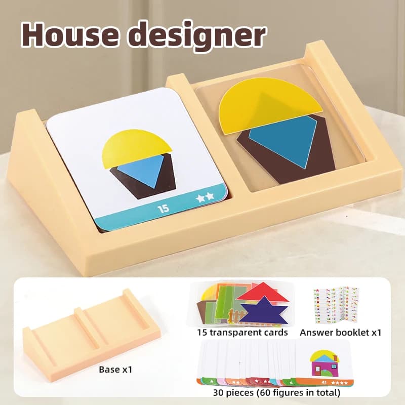Jeu de logique sur la conception de maisons, jouets Montessori, formes géométriques créatives, imagi