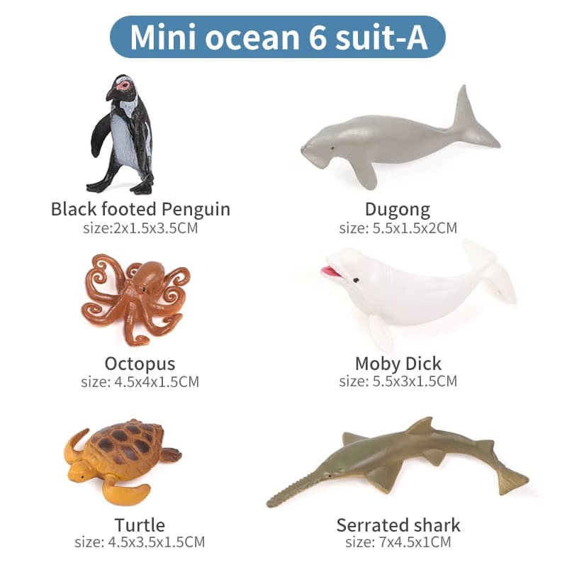 Mini-ensemble d'animaux marins - Figurines de dauphin, requin, tortue - Modèles éducatifs d'aquarium
