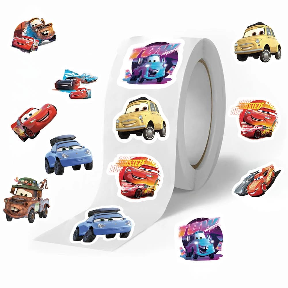 Rouleau d'autocollants de dessin animé voitures Disney, 500 pièces/rouleau, autocollants Lightning M