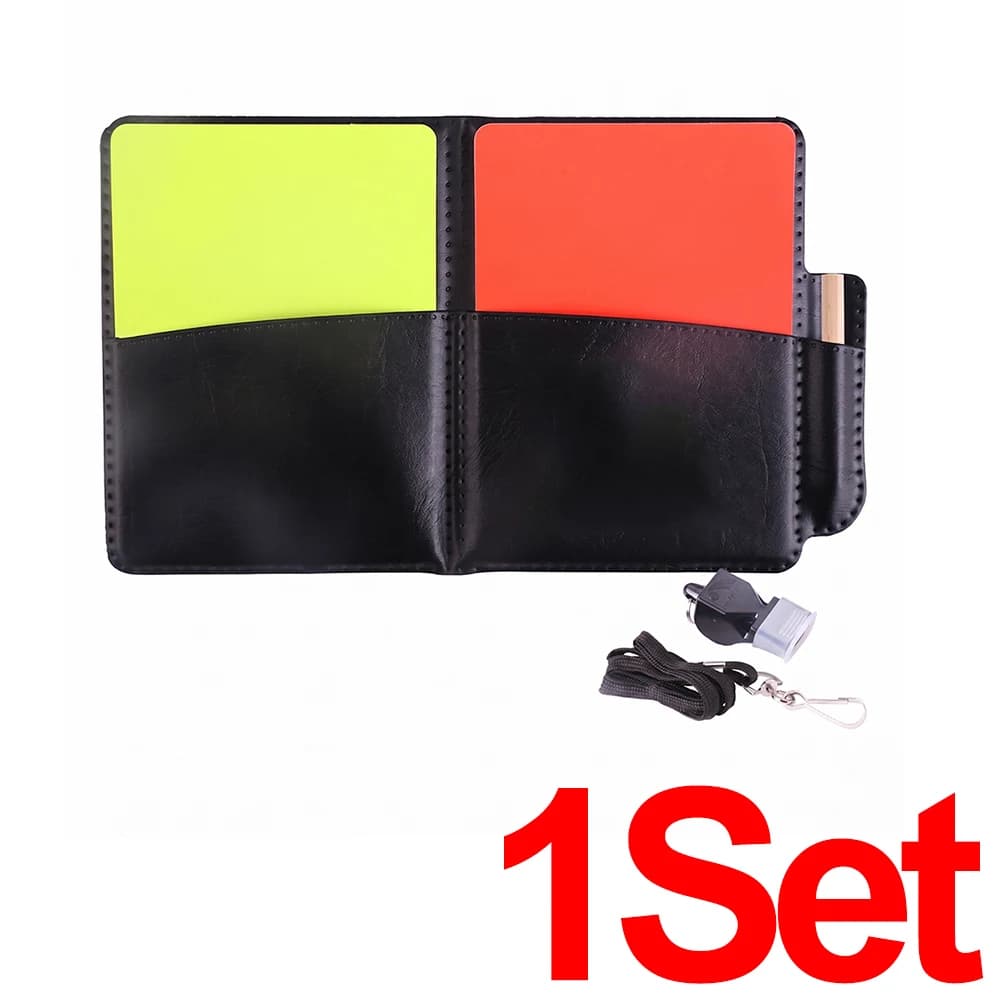 Kit d'arbitrage de football : cartes de pénalisation (rouge et jaune), sifflet, drapeau, carnet de s