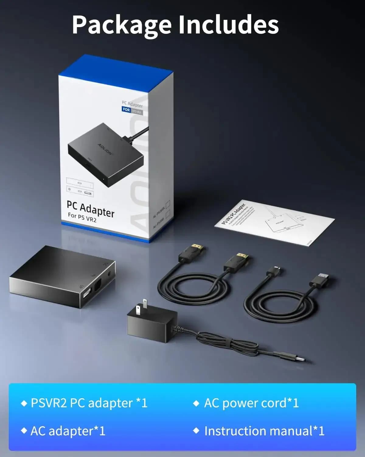 Adaptateur pour PS VR2, Kit d'alimentation compatible et câble DisplayPort, Expand la bibliothèque d