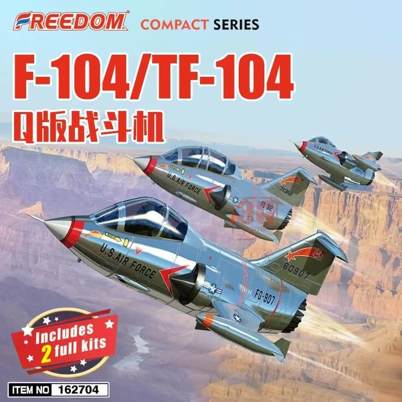 Kit de Modélisme Avion de Chasse Double Freedom 162704 Q Version Egg Plane F-104 TF-104 USAF Peintur