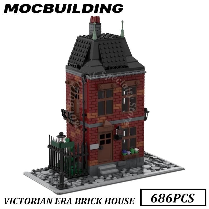 Modèle de maison en brique victorienne, bâtiments de ville, blocs de construction MOC, briques d'aff