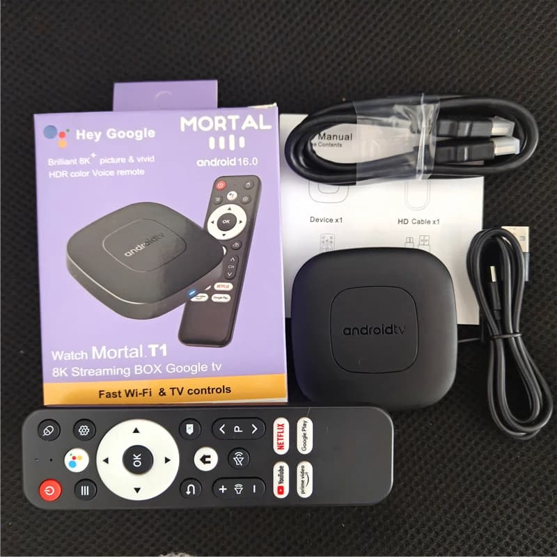 Boîtier Smart TV 2026 Mortal T1 Android 13.0 OS Allwinner H313 avec Google Assistant, Netflix, Bluet