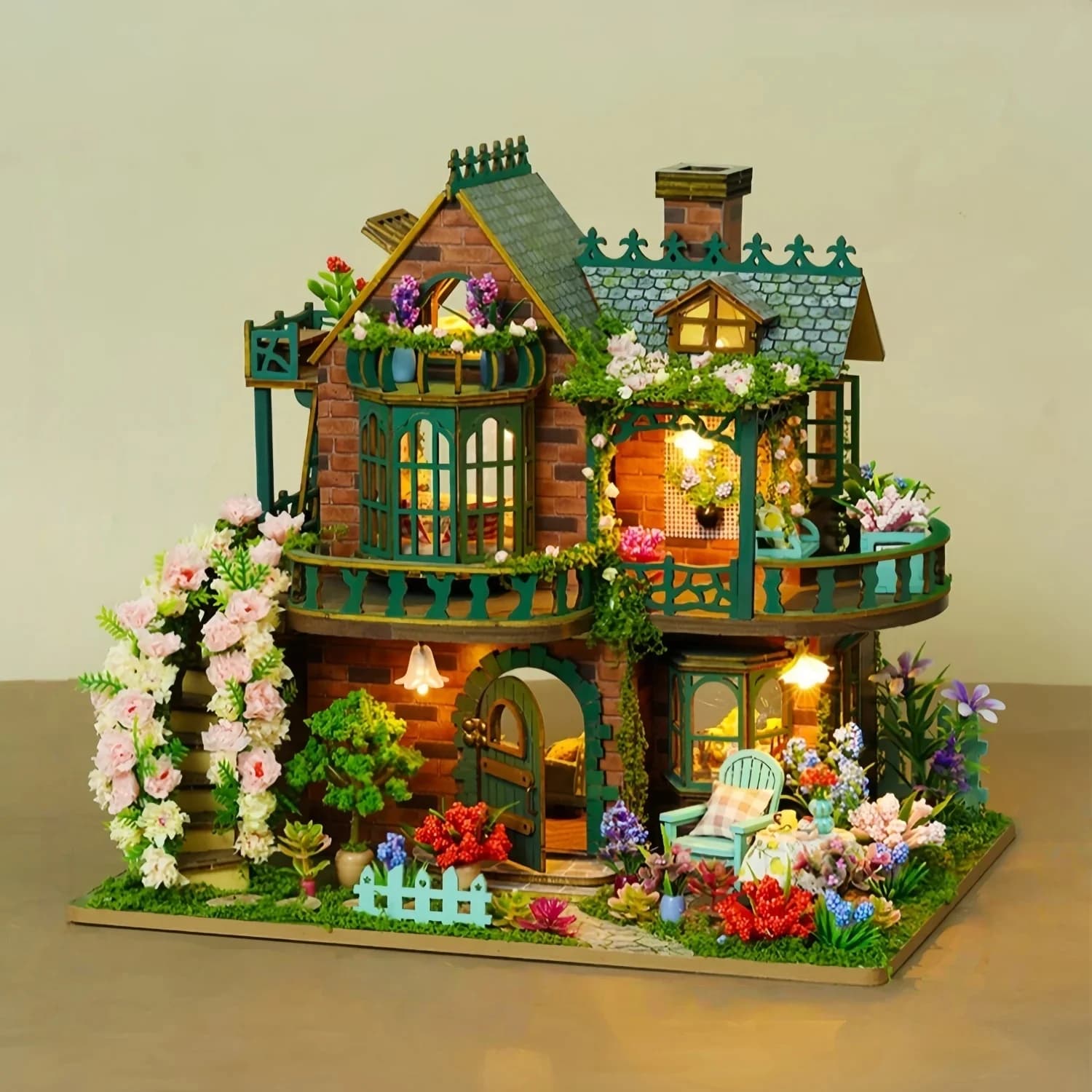 Kit de montage de puzzle 3D en bois DIY Villa de jardin elfique - Modèle de scène miniature fait mai