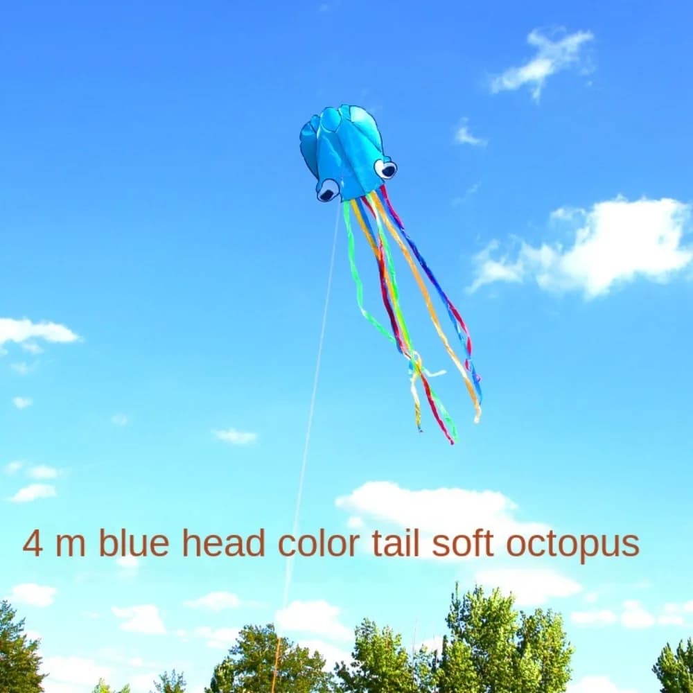 Cerf-volant pieuvre 3D orange pour enfant, jouet doux et volant de 4m