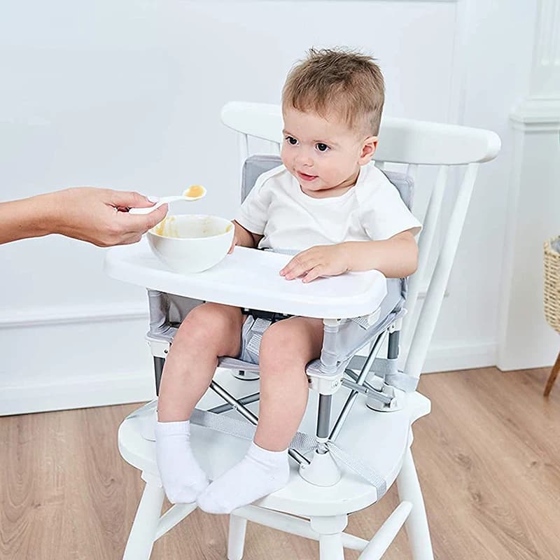 Chaise de salle à manger portable pliable pour bébé avec assiette et ceinture de sécurité, chaise de