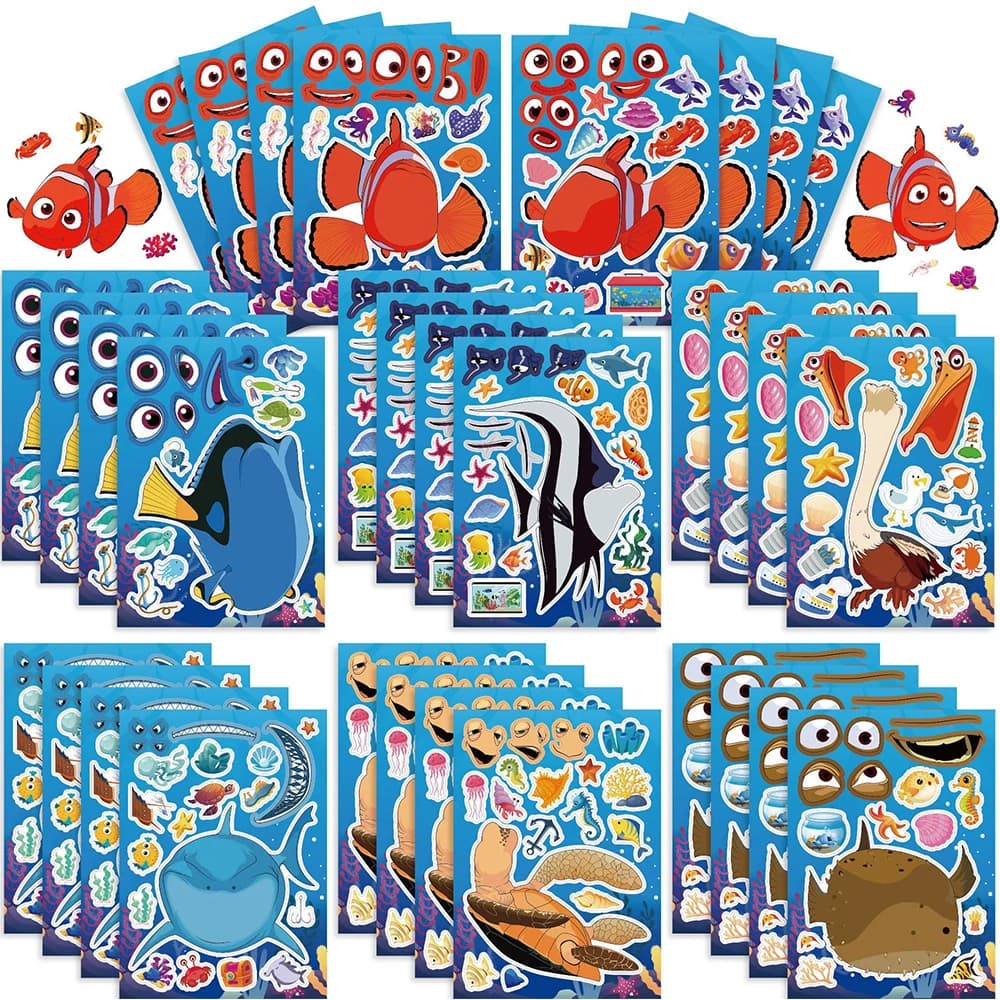 Disney-Finding Nemo Puzzle Sticker for Children, Funny Games, Make-a-Face, Assemble Jigsaw Sticker, 
