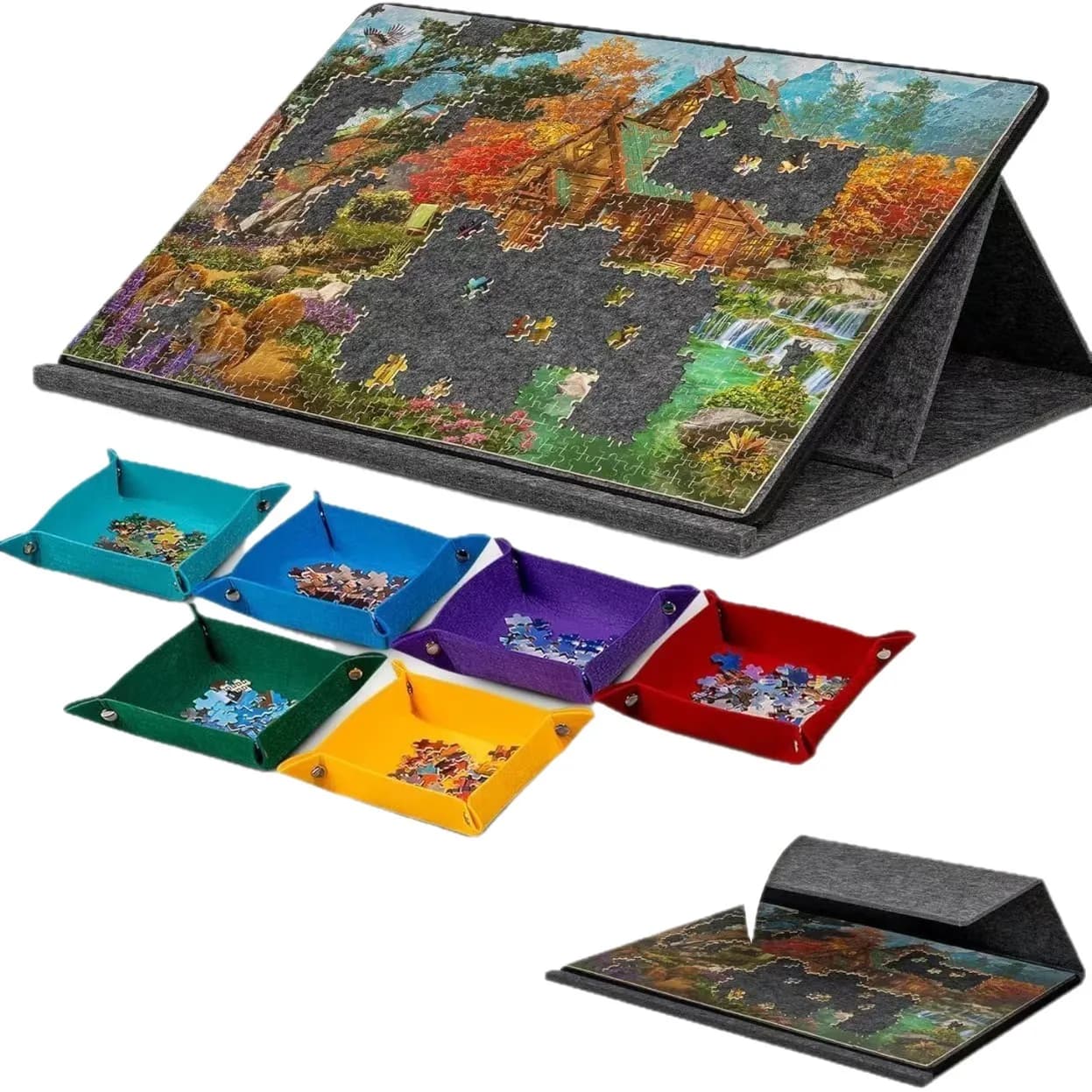 Table de puzzle portable avec tapis en feutre, support réglable multi-angle, station de tri de puzzl