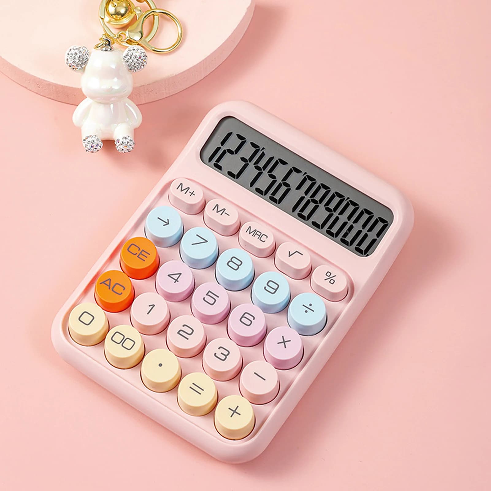 Calculatrice à 12 chiffres avec grand écran LCD, grand bouton rond, jolie calculatrice colorée bonbo