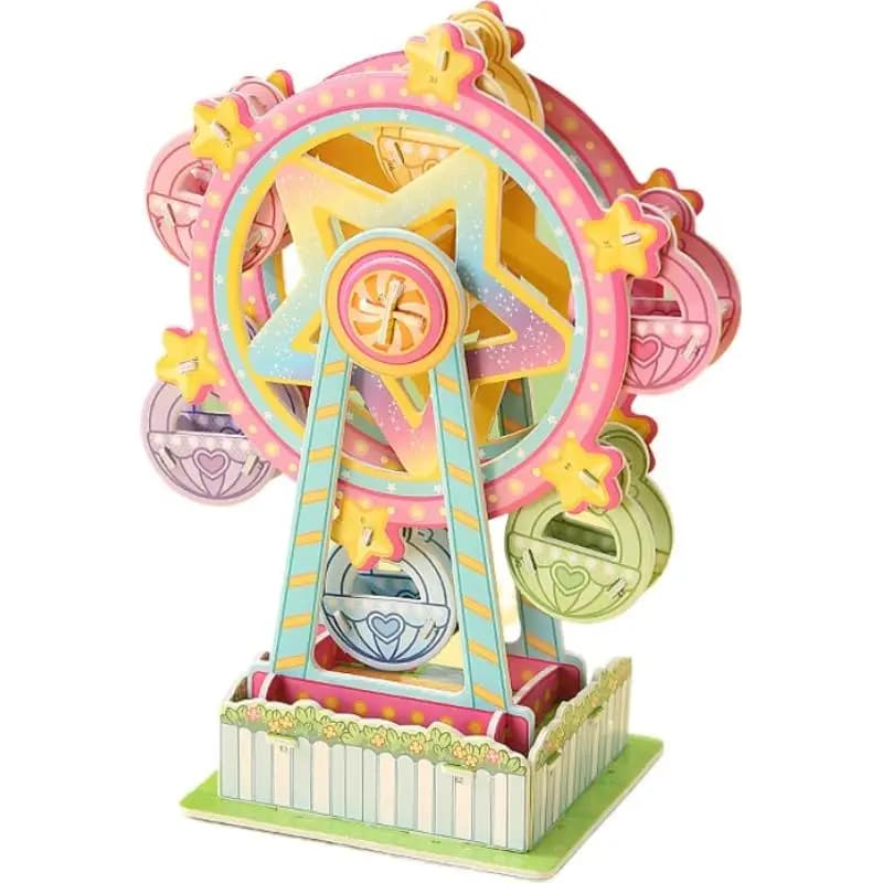 Puzzle 3D en papier DIY : Grande Roue et Carrousel – Jeu éducatif stimulant l'esprit – Décoration de