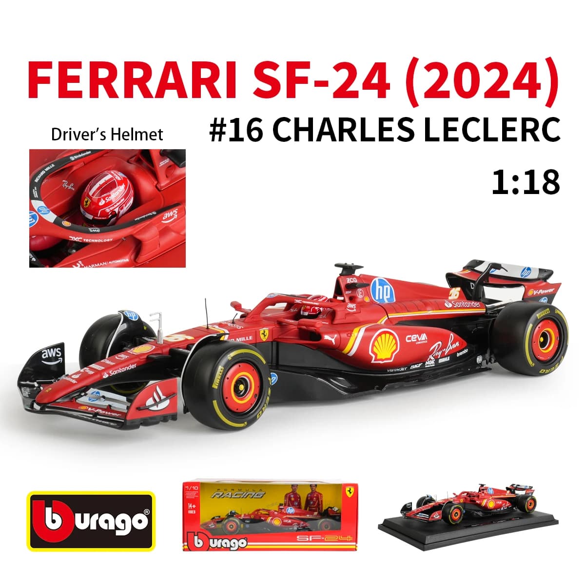 Bburago 1:18 Ferrari SF24 2024 # 16 # 55 Miami GP F1 course formule voiture statique moulé sous pres