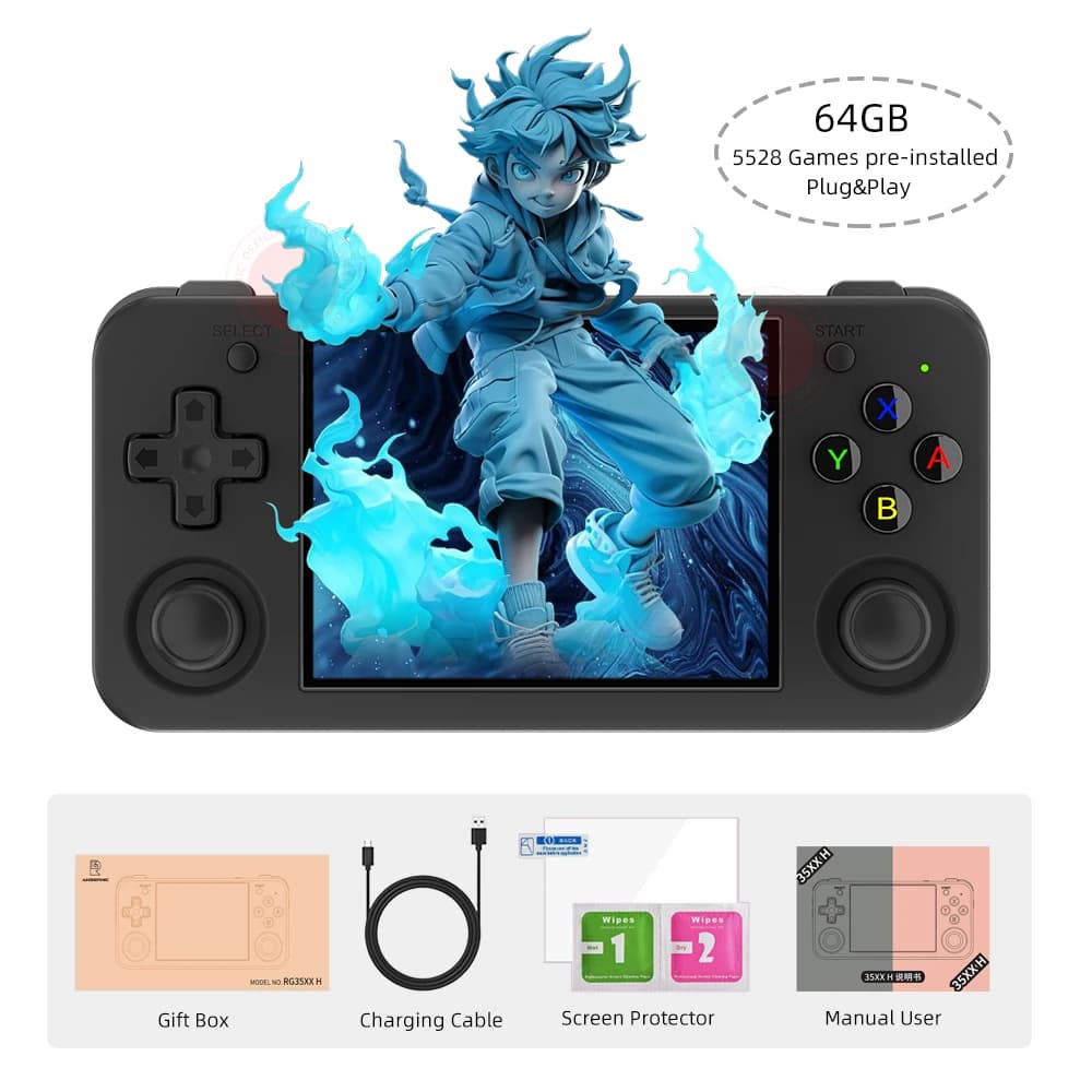 Consoles portables Anbernic RG35XX H pour jouer à des jeux vidéo, écran IPS 3,5 pouces 640*480, lect
