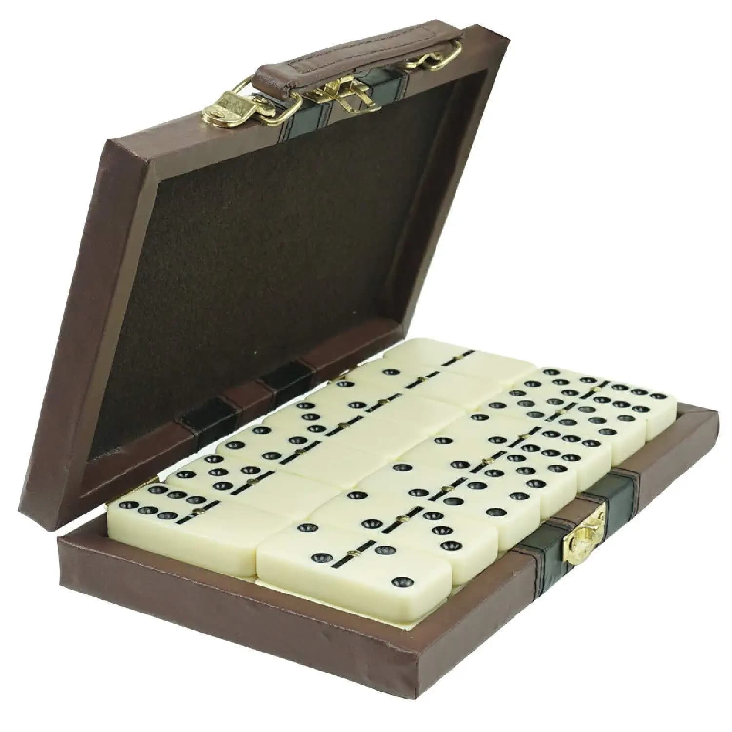 Jeu de dominos double six 28 pièces avec boîte en cuir - Jeu de table portable pour divertissement, 