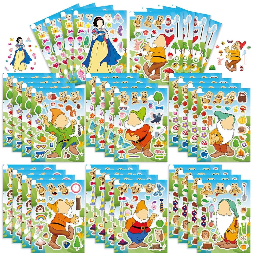 8/16 feuilles d'autocollants de puzzle mignons Disney Princess Blanche-Neige, Sept Nains, pour créer