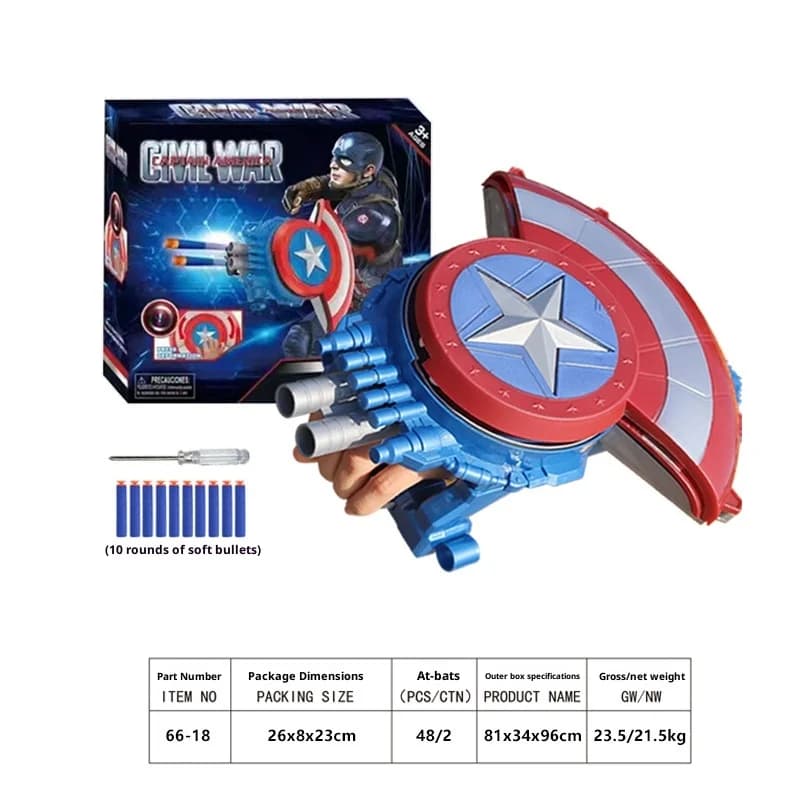 Bouclier transformable Captain America avec blaster, double mode, lumineux, jouet à balles souples p