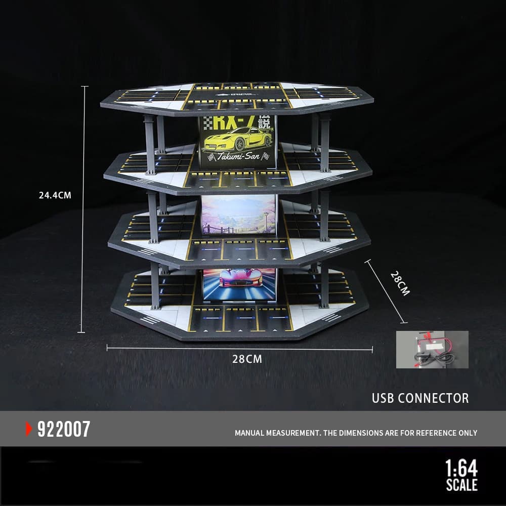 Modèles de garage de voiture 1:64 Parking de bâtiment octogonal - 48 espaces de stationnement, scène