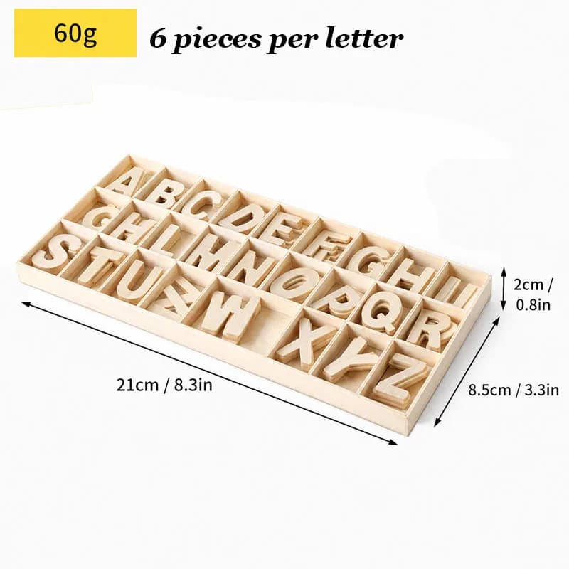 Ensemble de 156 lettres en bois de l'alphabet, lettres en bois pour l'artisanat avec boîte de rangem