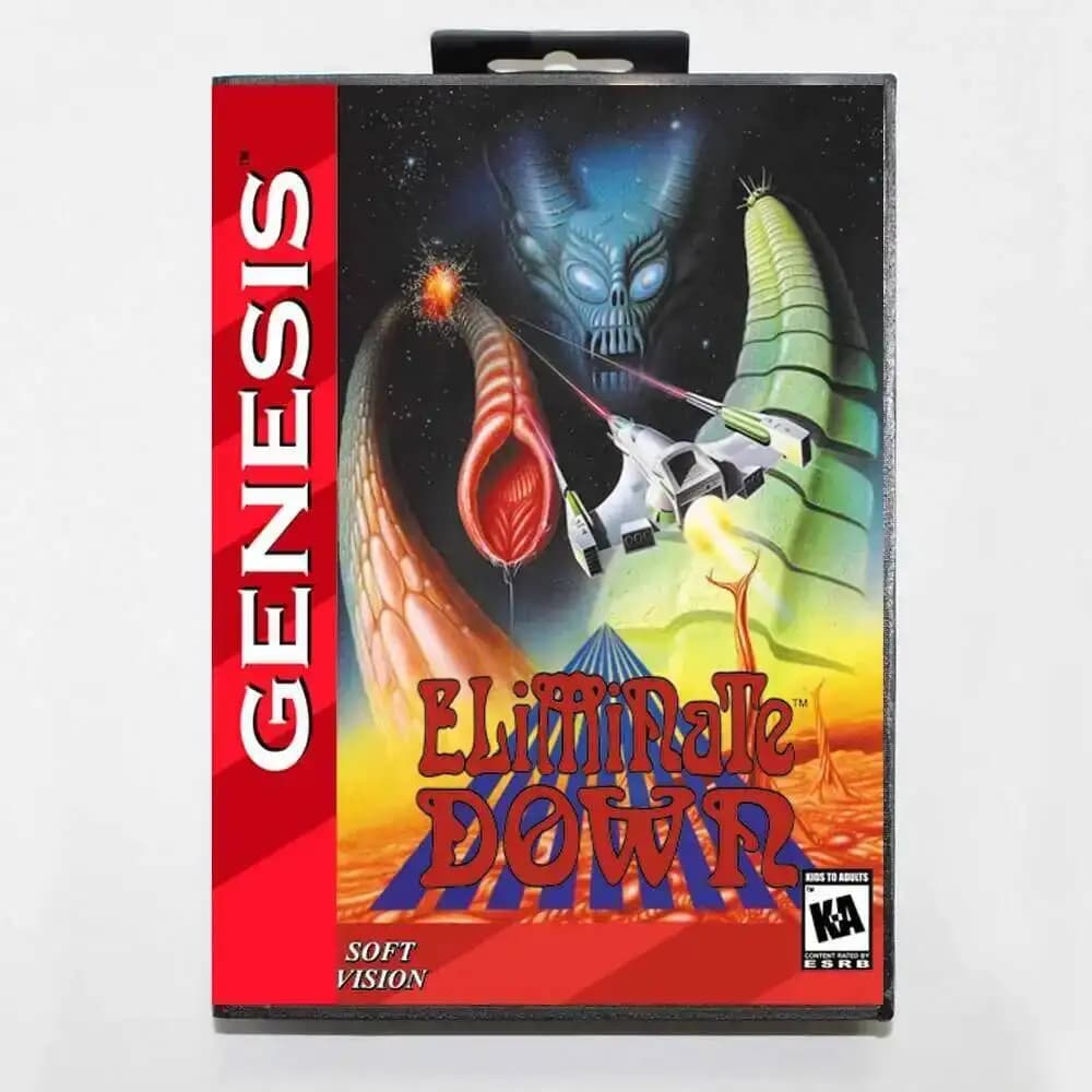 Carte de jeu Eliminate Down MD avec boîte US pour console Sega Megadrive Genesis 16 bits