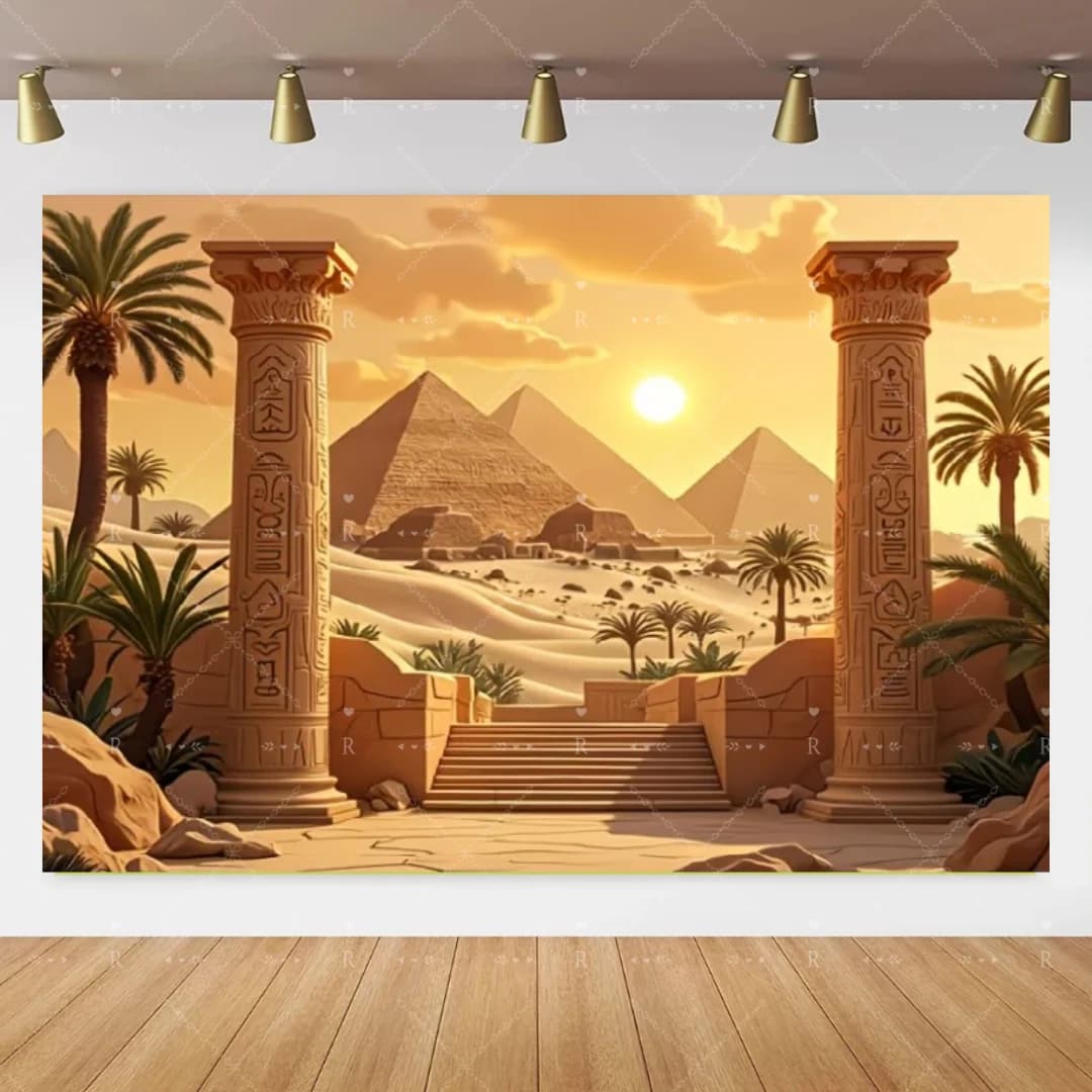 Toile de fond sur le thème des Pyramides Égyptiennes, Piliers du Désert, Sphinx d'Égypte, Décoration
