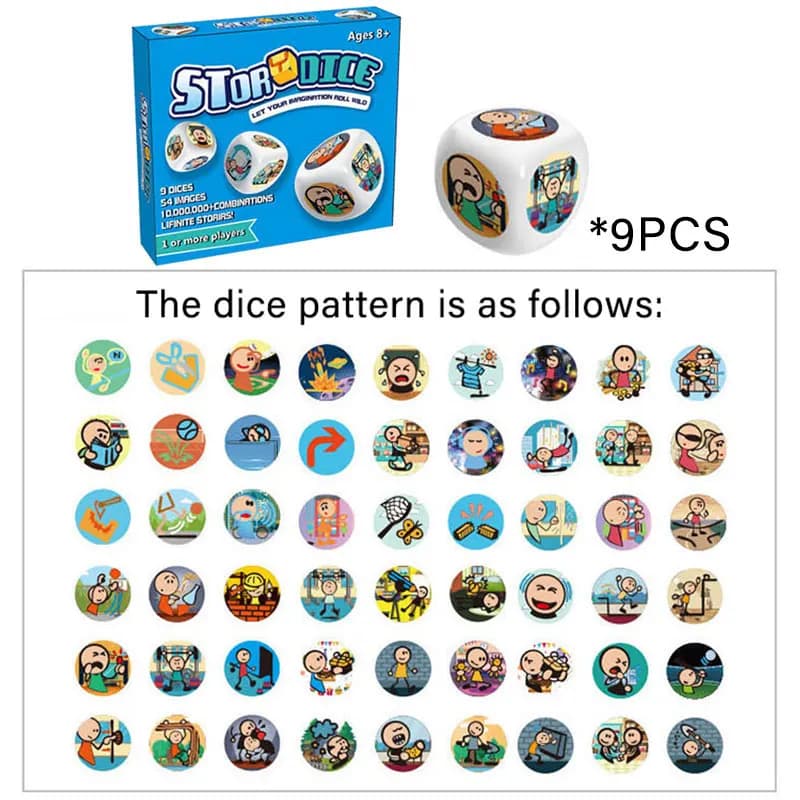 Jouets éducatifs de dés d'histoire Montessori, bricolage, jeu de société interactif de conte d'imagi