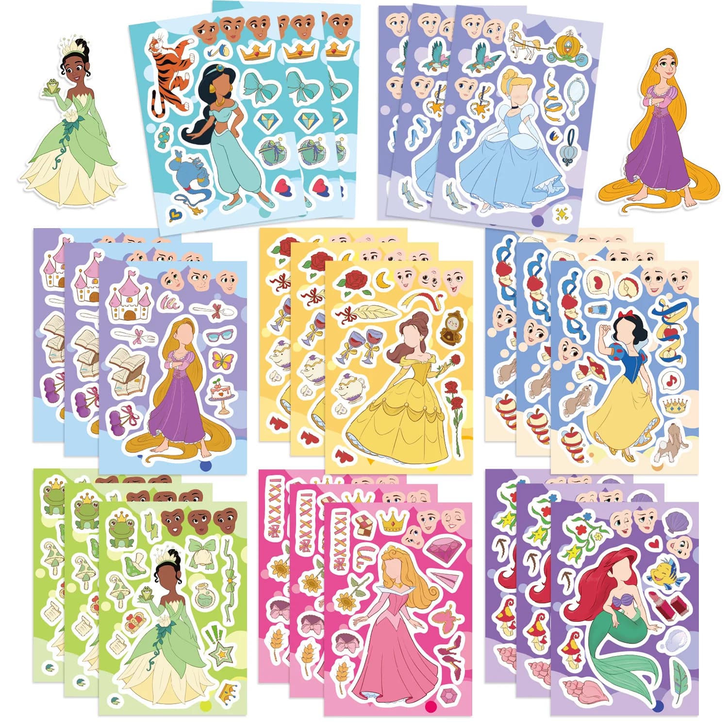 8/16/24 feuilles Disney Prinsess enfants Puzzle autocollants faire un visage assembler jeu de dessin