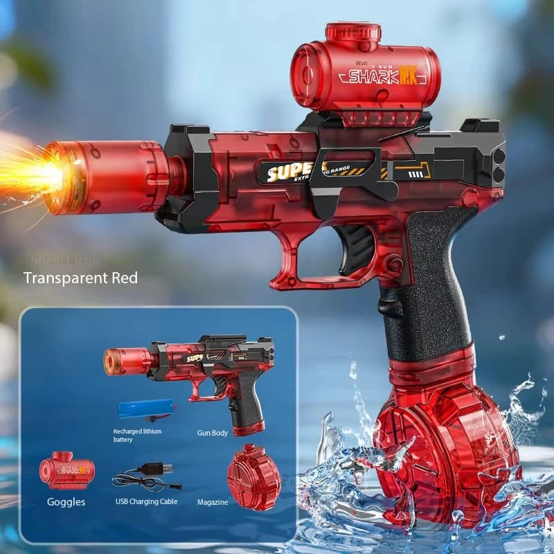 Pistolet à eau électrique avec effet de flamme lumineuse, puissant et rapide, pour jeux de tir en ex