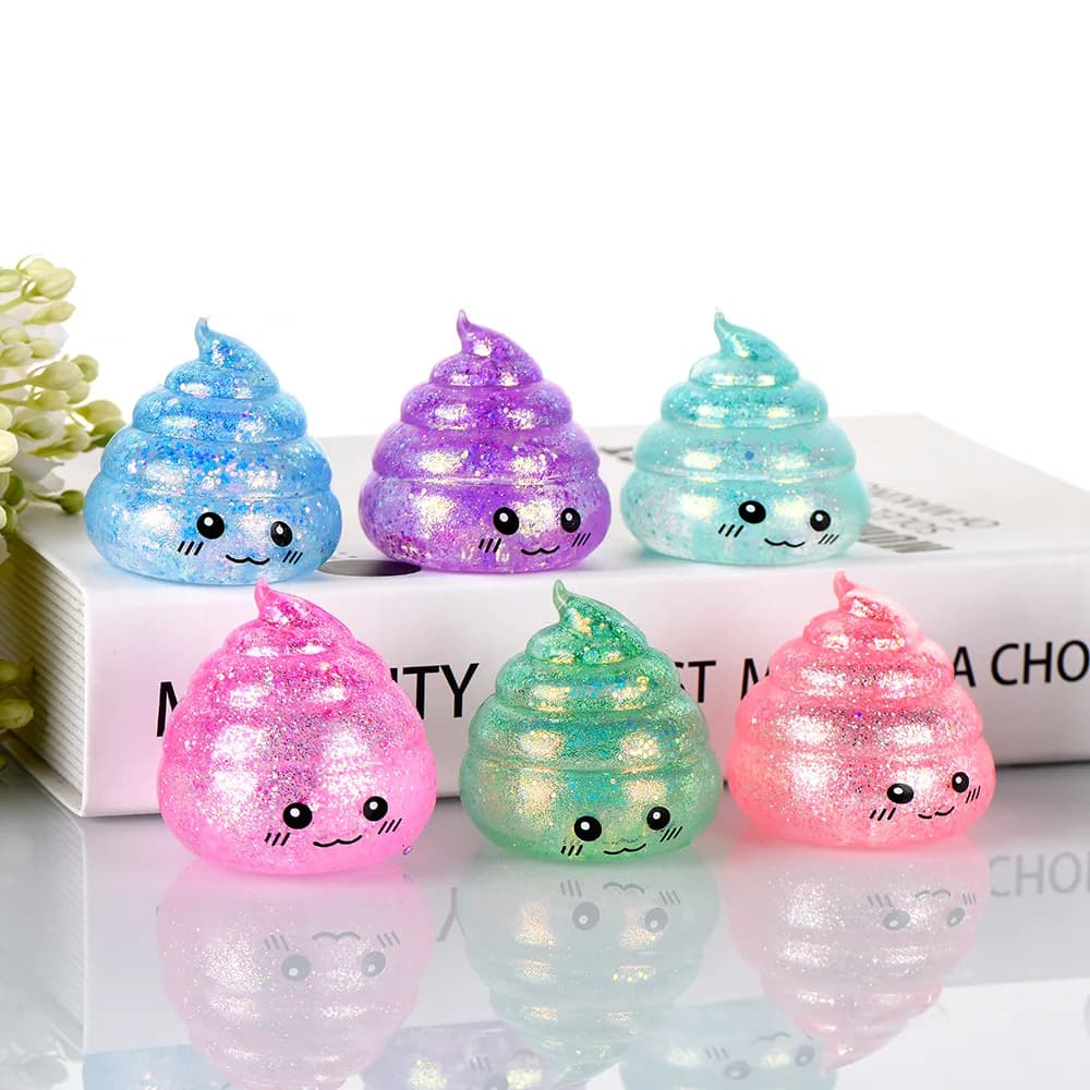 Balle anti-stress amusante en forme de caca de maltose, boîte surprise, pailletée, extensible, jouet