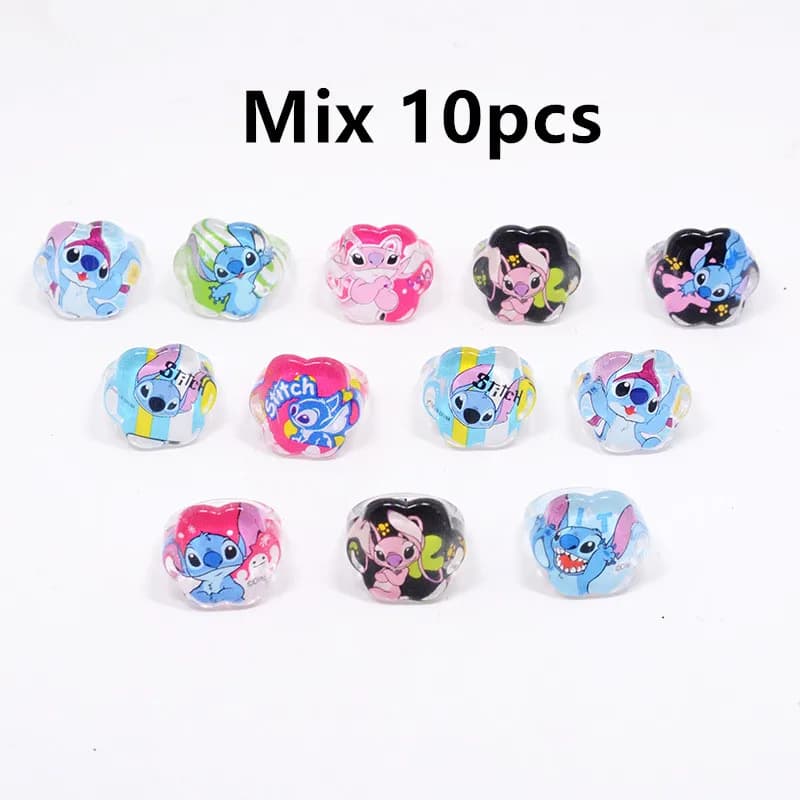 Ensemble de bagues en acrylique pour enfants, dessin animé Disney, Kawaii Lilo Stitch, accessoires d