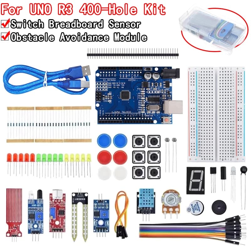 Kit de démarrage de base pour Arduino Uno Set R3 Kit de bricolage - Carte R3 / planche à pain + boît