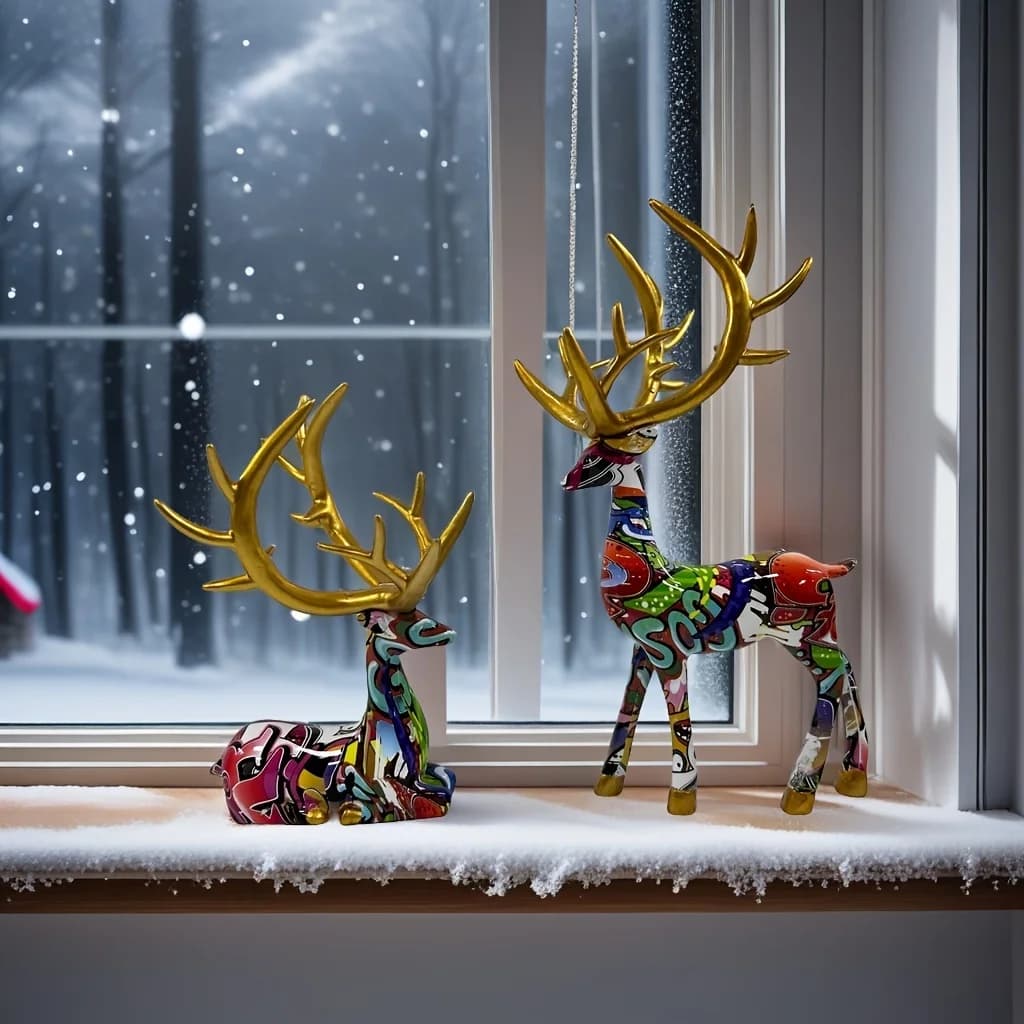 Décorations de table en résine à motifs de dessins animés, 2 pièces, décoration festive, cerf de Noë