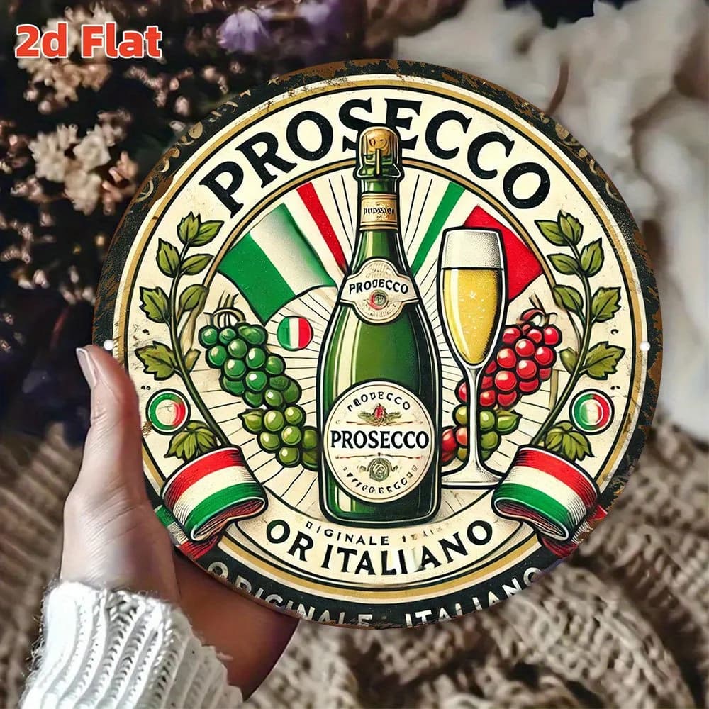 Panneau métallique en aluminium avec Logo italien Prosecco, couleurs de drapeau italien, emblème de 