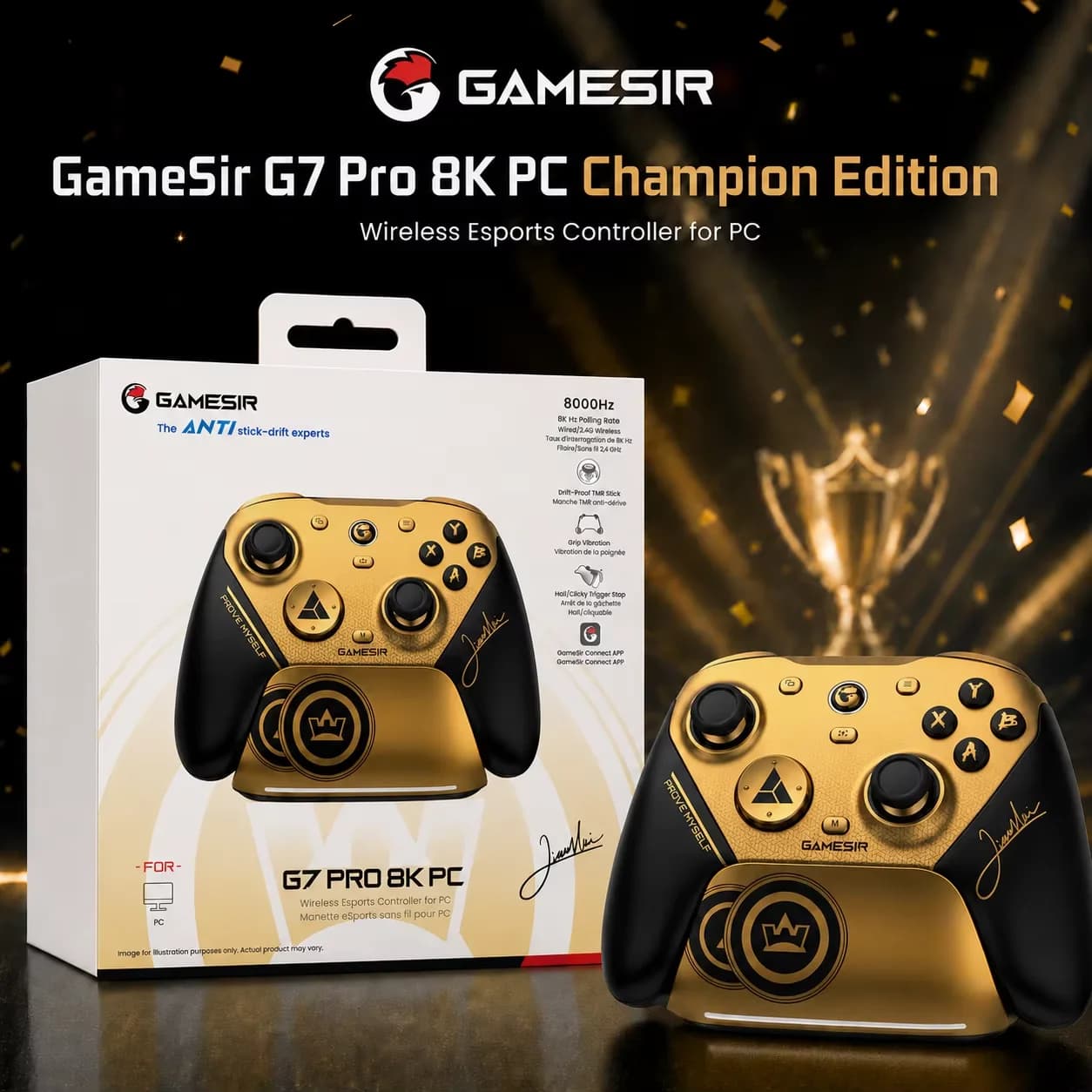 Manettes sans fil Gamesir G7 Pro 8K PC Champion Edition pour jeux Esports, taux de polling 8000 Hz, 