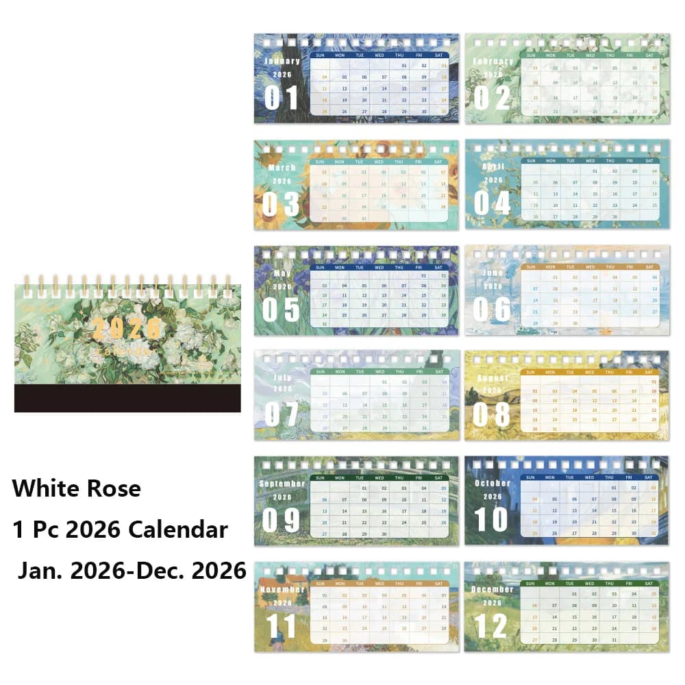 Calendrier de bureau 2026, peinture Vintage, avec Notes mémo, calendrier mensuel pour la maison, le 