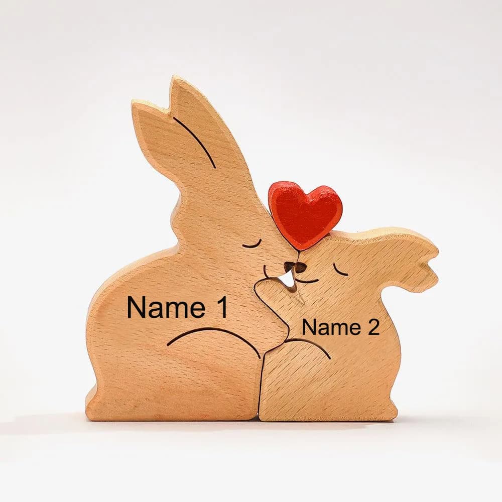 Puzzle de lapin en bois personnalisé, nom de famille personnalisé, sculpture de nom de famille, cade