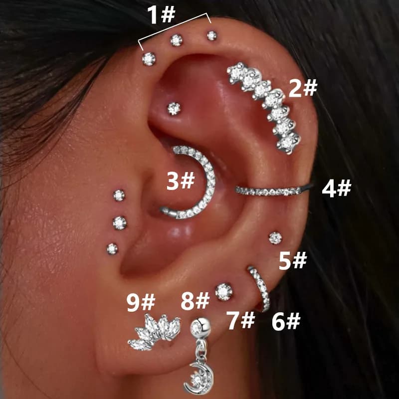 Boucle d'oreille Piercing en acier inoxydable pour femmes, Zircon CZ, Cartilage, Helix Daith Conch T