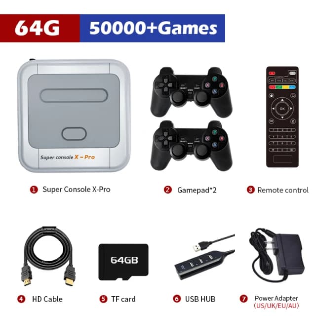 Nouvelles Consoles de jeux vidéo WiFi Super Console X Pro 4K HD TV pour PS1/PSP/N64/DC avec plus de 