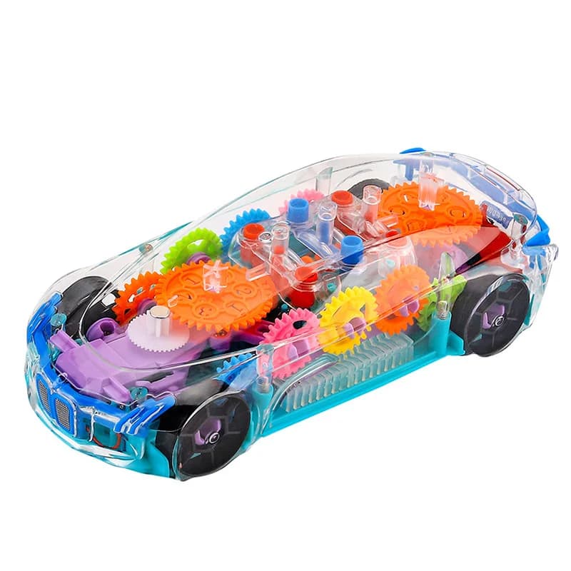 Voiture Électrique Transparente pour Enfants, Jouet de Course Sensoriel avec Engrenages Mobiles Colo