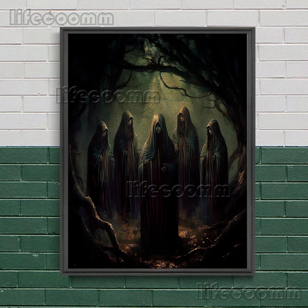 Les esprits morts marchent sur la plage et le cercle de sorcières, toile d'art mural Vintage imprimé